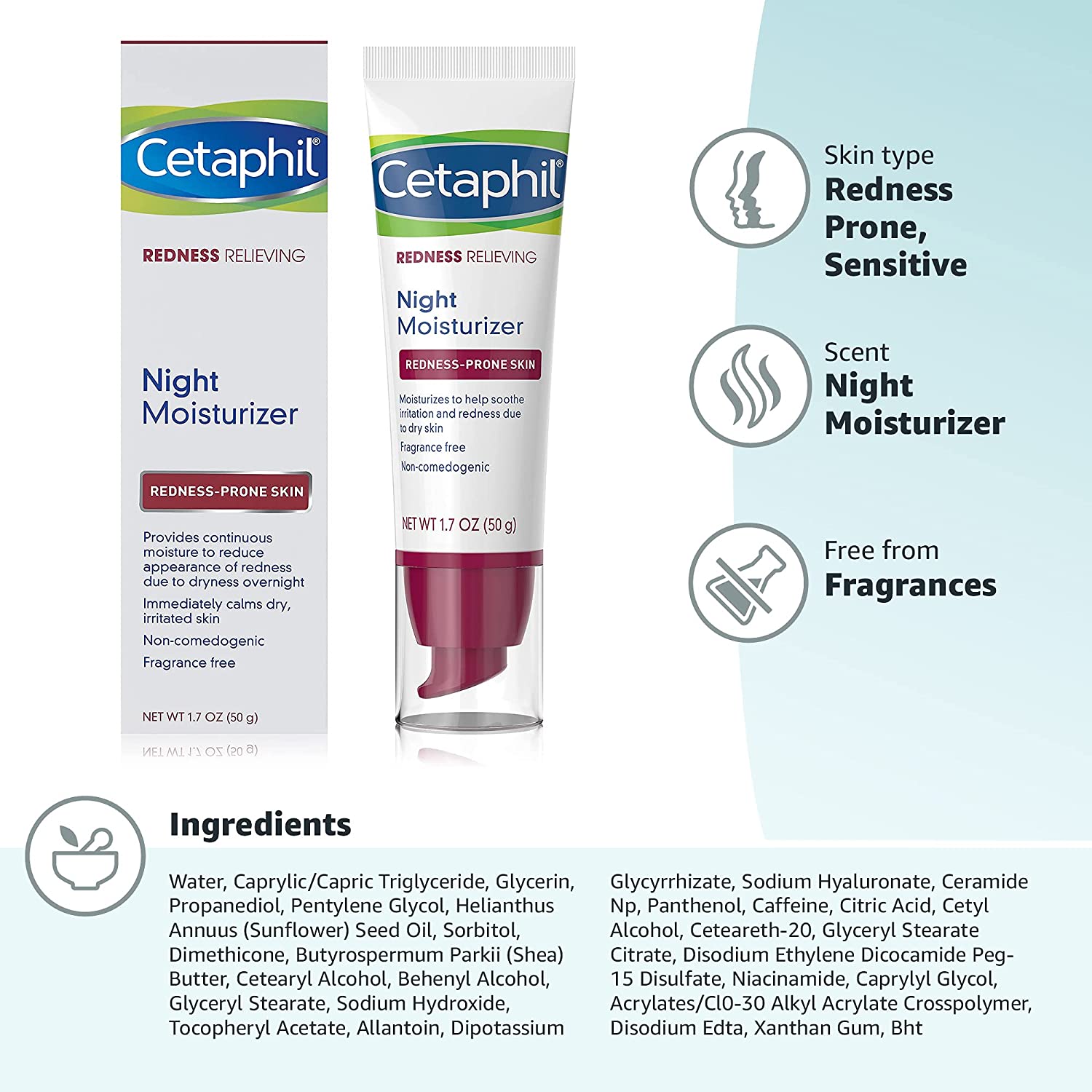 CETAPHIL Redness prone skin Night Moisturizer Cream  50ml