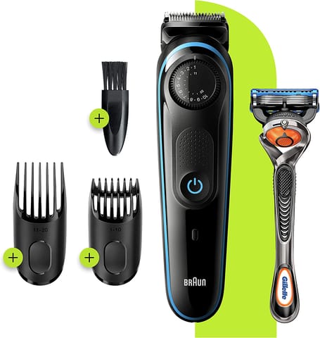 Braun BT5265 Beard Trimmer For Men, Mini Foil Shaver with Gillette ProGlide Razor, Black & Silver Metal