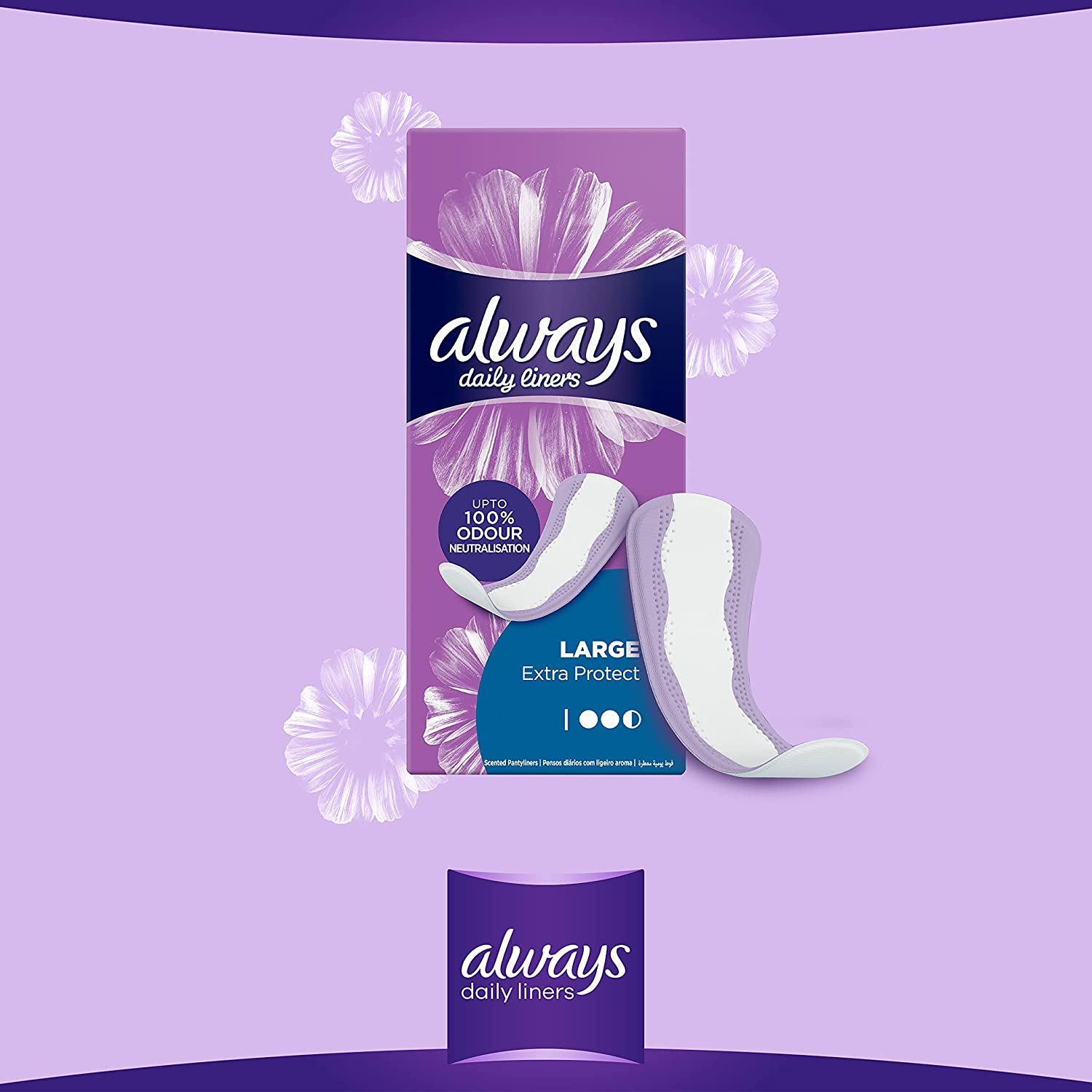 Always Daily Liners Extra Protect Pantyliners, Large, 48 Pcs