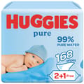 Huggies Pure Baby Wipes, 99% Pure Water Wipes, 3 Pack x 56 Wipes (168 Wipes)