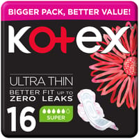 Kotex Ultra Thin Pads, Overnight Protection Sanitary Pads with Wings, 14 Sanitary Pads